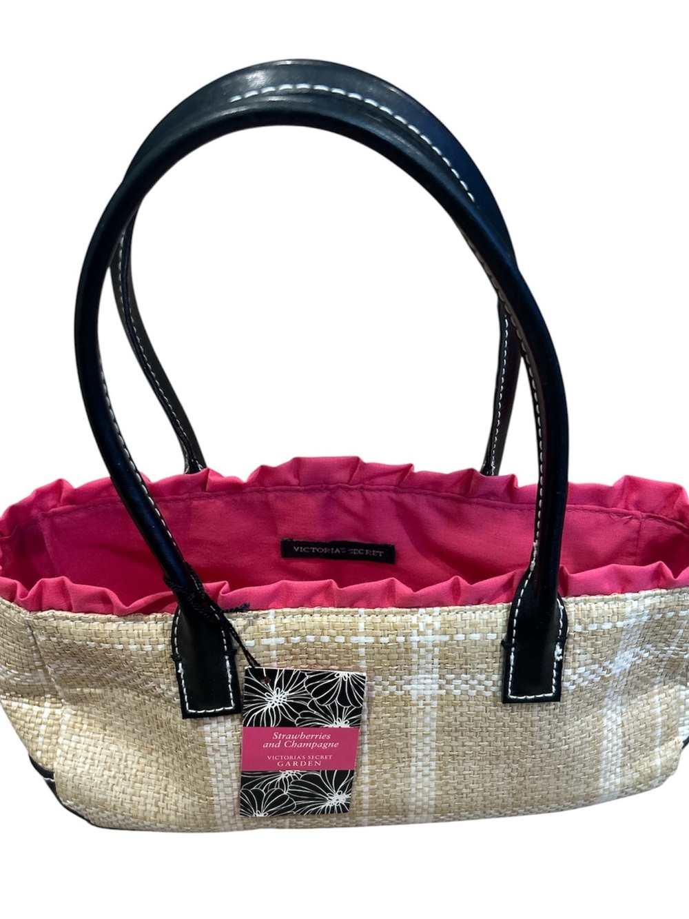NWT Victoria's Secret Strawberries & Champagne Straw Tote Bag Vintage